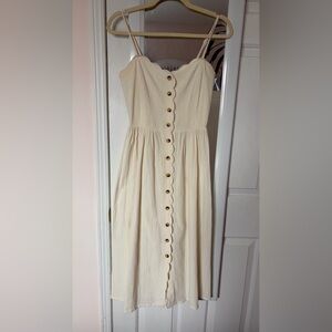 H&M Cream Scalloped Sleevless Dress with Button Detail